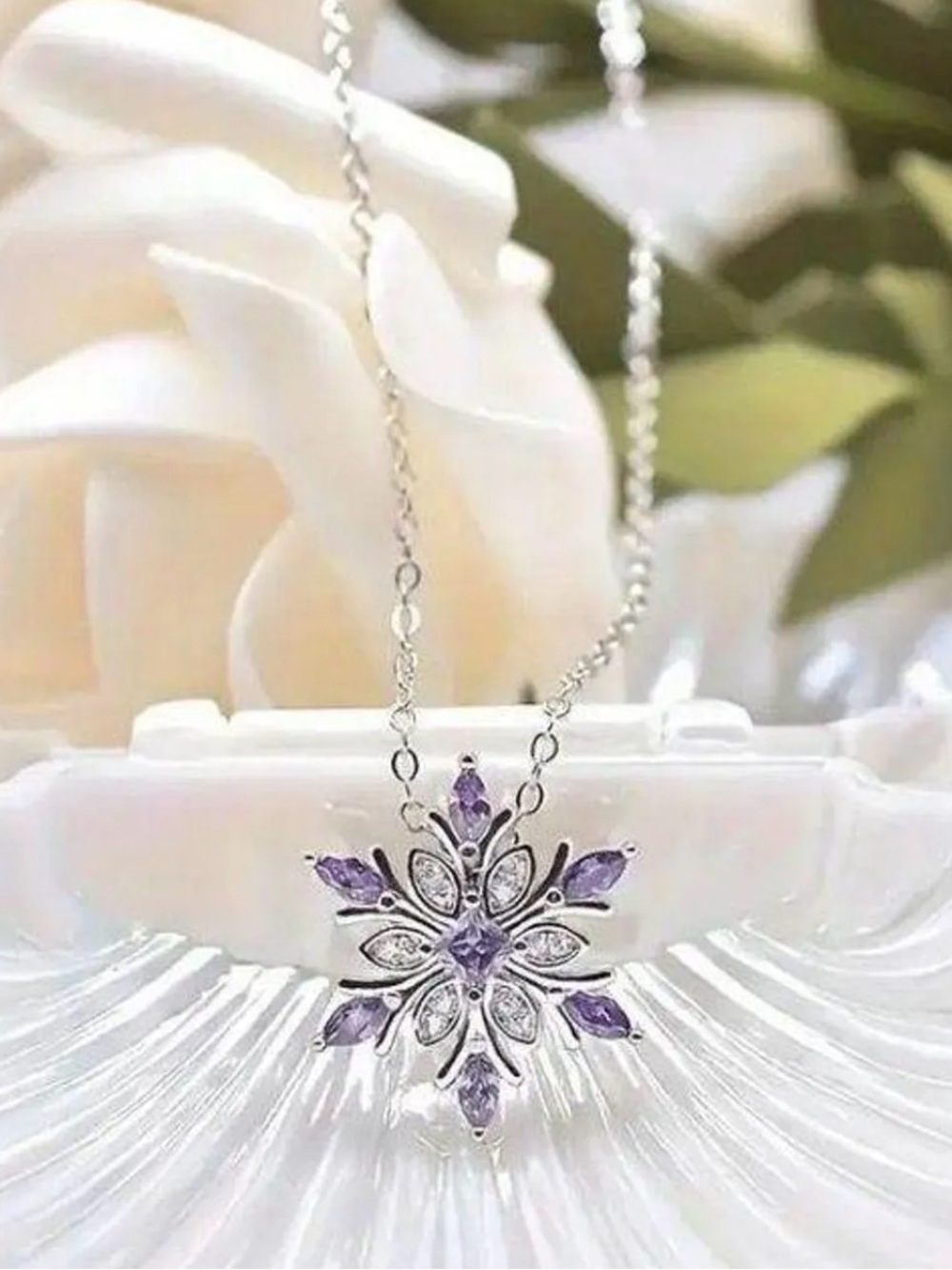 Snowflake Necklace Sterling Silver Purple Snowflake Pendant Necklace Crystals